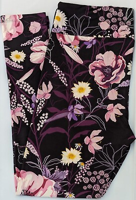 #ad TC LuLaRoe Tall amp; Curvy Leggings Beautiful Black Purple Floral Print NWT R09