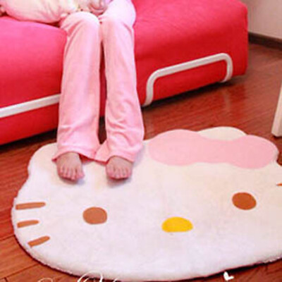 Cute Pink Bow Hello Kitty Head Carpet Soft Fuzzy Rugs Children Bedroom Pet Mat