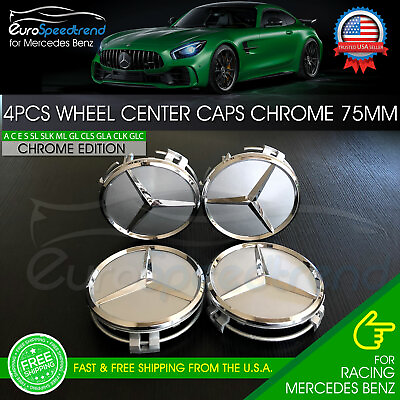 #ad 75mm Silver Chrome Wheel Center Hub Caps Emblem 4PC Set Mercedes Benz AMG Wreath