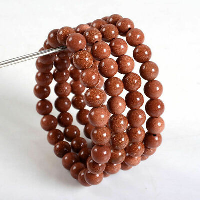 #ad Fashion 12mm Natural gold sandstone round gemstone beads elastic Bracelets 7.5quot;