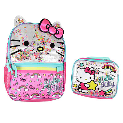 #ad Hello Kitty Glitter 2 Piece School Travel Backpack Set For Girls With Lunch Bag