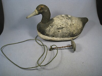 Rare Antique 1930#x27;s Fred Bins Wooden Bluebill Duck Decoy Glass Eyes Green Bay WI