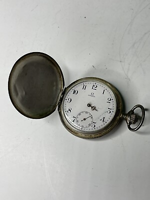 Vintage Omega Pocket Watch 800 Silver Grand Prix Paris 1900 Parts Or Repair