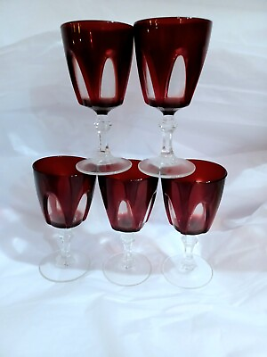 #ad #ad 5 Luminarc Crystal D Arques Ruby Red Cordial Stem Glasses France