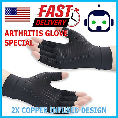 #ad 1 PAIR Copper Arthritis Compression Gloves Hand Support Joint Pain Relief USA