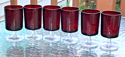 #ad #ad Lot of 6 Vintage Luminarc France Red Ruby Stemware WIne Brandy Glass 5 OZ