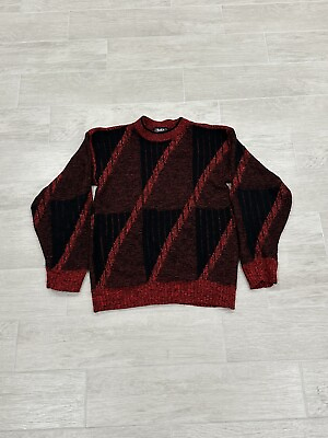 #ad Vintage Van Cort Red Black Bill Cosby Biggie Smalls Knitted Sweater Men’s Size M