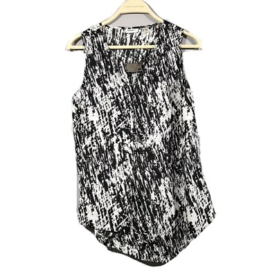 #ad Dknyc Women Sleeveless Blouse Size S Black Asymmetrical Metal VNeck Summer Top