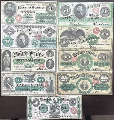 Reproduction 1862 1863 Legal Tender Notes $1 $1000 Complete Set See Description
