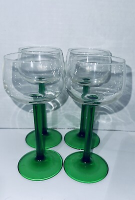 #ad #ad 4 PC Vintage Luminarc Emerald Green Stem Wine Glasses Goblets France 6.5”