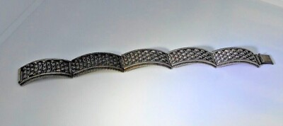 #ad Antique Panel Bracelet Sterling Silver Turkish Ottoman 17mm 7in 39g Hallmarked