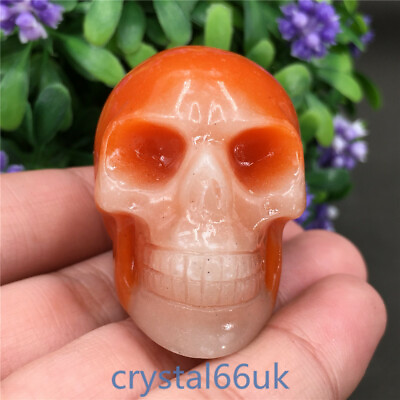 #ad 1PC Orange Luminous Stone Carved Crystal Skull reiki Healing 1.5quot;