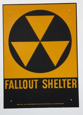 Vtg 1950s 60s Original Reflective Fallout Shelter Sign Galvanized Steel 10quot;x14quot;
