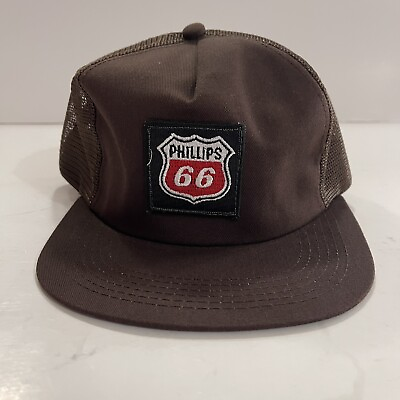 #ad Vintage Phillips 66 trucker hat mesh snapback brown euc e56