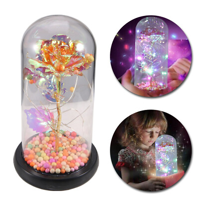 #ad Enchanted Forever Rose Flower In Dome Glass LED Night Light Anniversaries Gift