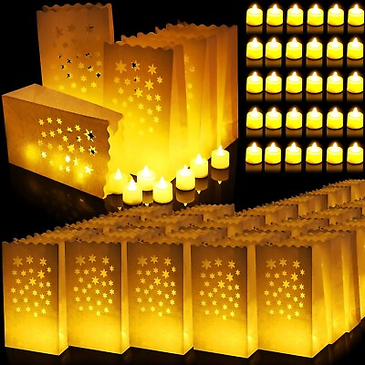 #ad 100 Set Luminaries Plastic Bag with Flameless Candles Christmas LED Tea Lights