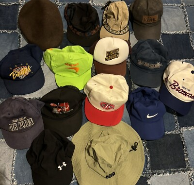 #ad Hat Cap Strapback Fitted Baseball Cap Lot Of 15 Sports Trucker Casual Mix