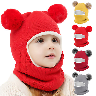 #ad Kids Girl Boy Baby Winter Warm Crochet Beanie Hat Earflap Hood Knit Cap Scarf