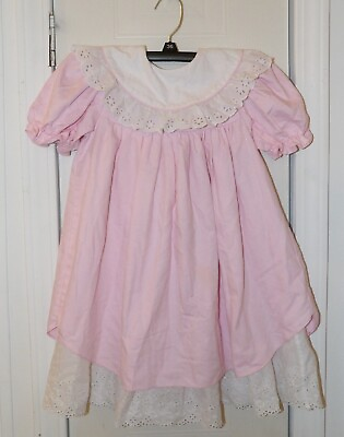 #ad Vintage Childs Dress BRYAN Size 5 Pink White with Lace