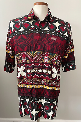 #ad Tommy Bahama Nassau Original Vtg Sz M Aztec Floral Mens Hawaiian Shirt