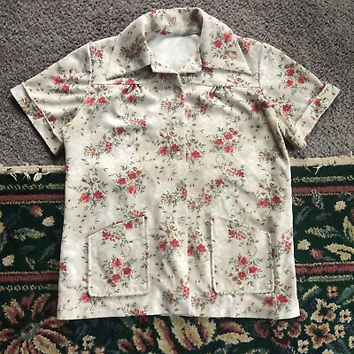 #ad #ad Vintage 70s Womens Blouse Large Floral Button Up Multicolor Sharp Collar Pockets