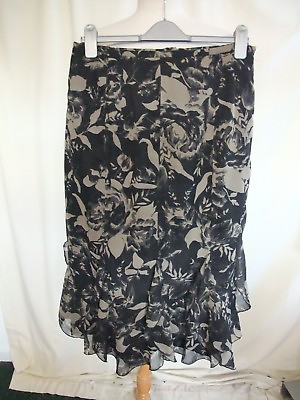 Ladies Skirt Kaleidoscope UK 14 black brown floral polyester length 33quot; 8150