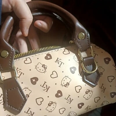 #ad Light Brown Hello Kitty Retro cylinder print handbag