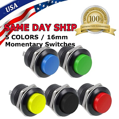 #ad 5 Color PCS Normally Open 16mm Round Momentary 2 Pins Metal Push Button Switch