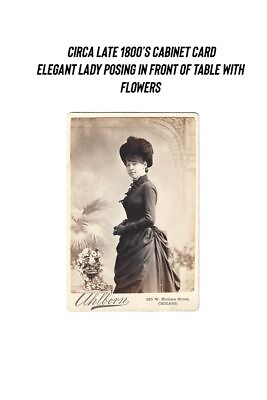 #ad Circa Late1800#x27;s Cabinet Card Elegant Lady Posing In Front Of Table With Flowers
