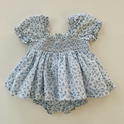 #ad Janie and Jack 3 6 Months Baby Girl Blue Ditsy Floral The Grace Smocked Top Set