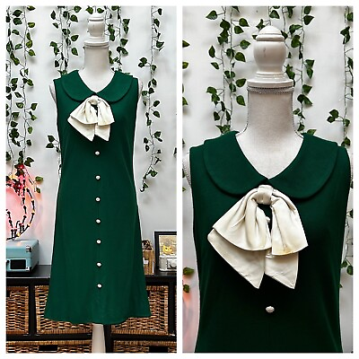 #ad #ad Vintage 60s Mod GoGo Mini Shift Dress Wool Green Sleeveless Lora Lenox S M