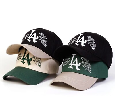 #ad #ad LA Rose Snapback Baseball Hat Cream Black Green