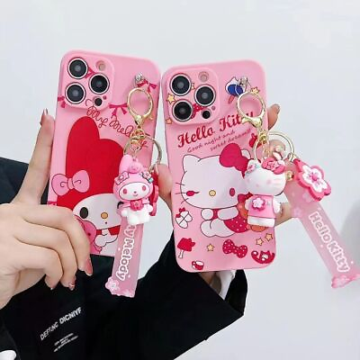 Cute Hello Kitty My Melody Strap Charm Case Cover for iPhone 14 Pro Max 11 12 13