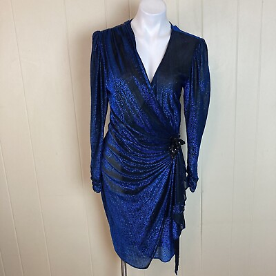 Vintage 1970s Blue Lame Disco Dress Small Night Out Party Glam Evening
