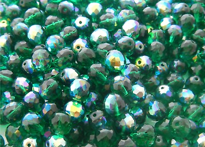 100 Pcs 8mm Czech Fire Polished Faceted Glass Beads EMERALD AB