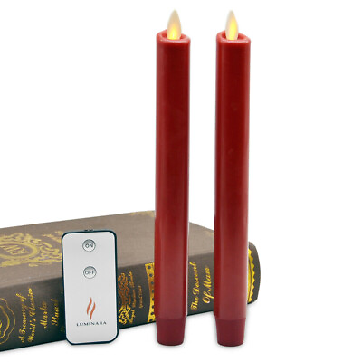 8quot; Luminara Flameless LED Unscented Taper Candles with Moving Wick Timer Remote