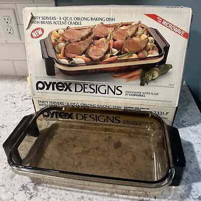 #ad Pyrex Designs Party Server 3 Qt Baking Dish With Accent Cradle with Box 2331 F