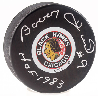 Bobby Hull Chicago Blackhawks Signed Autograph Hockey Puck JSA COA HOF 1983