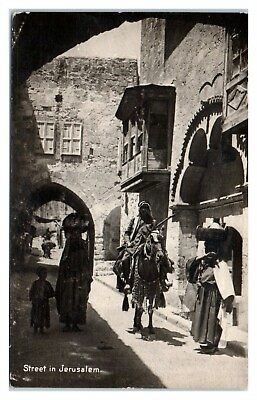 RPPC Street in Jerusalem Arab on Horseback w Martini Henry Rifle Postcard