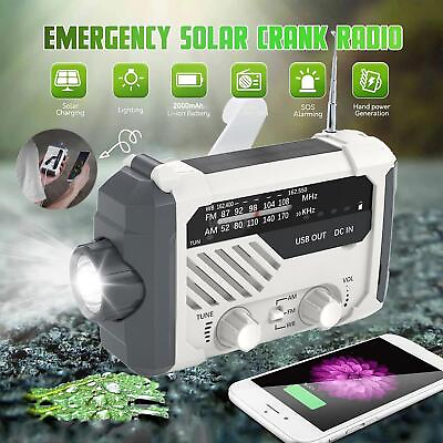 Solar USB Hand Crank Flashlight AM FM Radio WB Weather Forecast Z0Y9