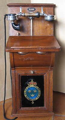#ad ANTIQUE PALACE WALL TELEPHONE PHONE WOODEN BOX 1910s